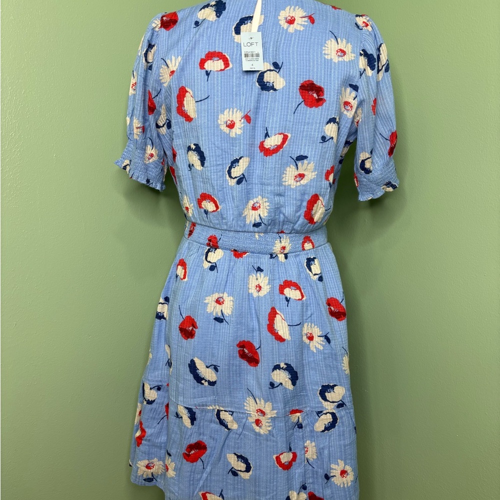 LOFT Light Blue Floral Belted Mini Dress - Picture 2 of 8